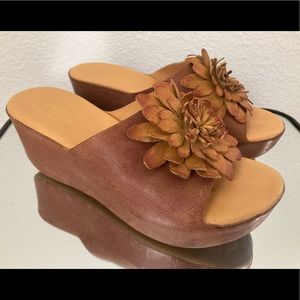 Korkease leather floral platform wedge sandal